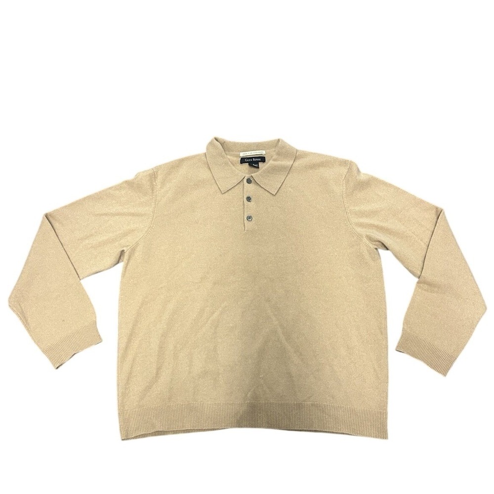 Glen Royal Men's Fine Cashmere Long Sleeve‎ Shirt Tan Size Large Pullover Button